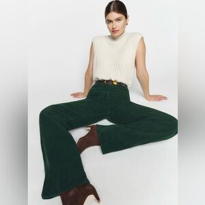 Reformation Alyssa High Rise Wide Leg Corduroy Pants Forest - Size 23